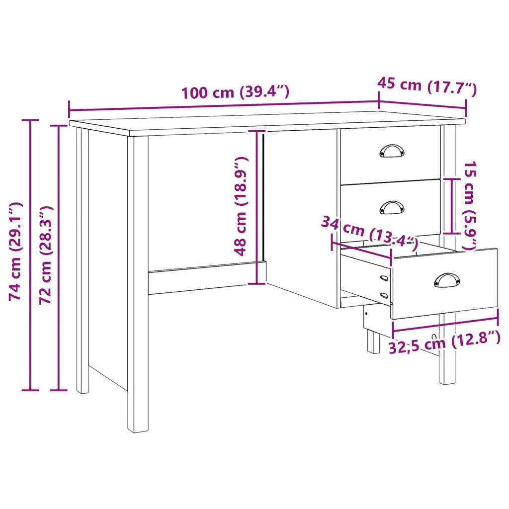 Scrivania con Cassetti HILL Bianco 100 x 45 x 74 cm