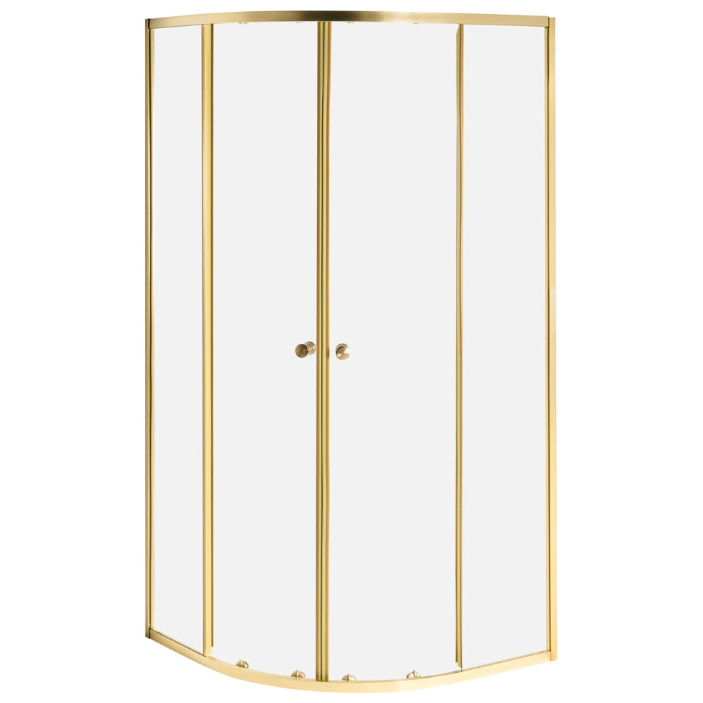 Box doccia semicircolare in vetro temperato con telaio in alluminio dorato e porta singola 90 x 90 x 190 cm dal design moderno