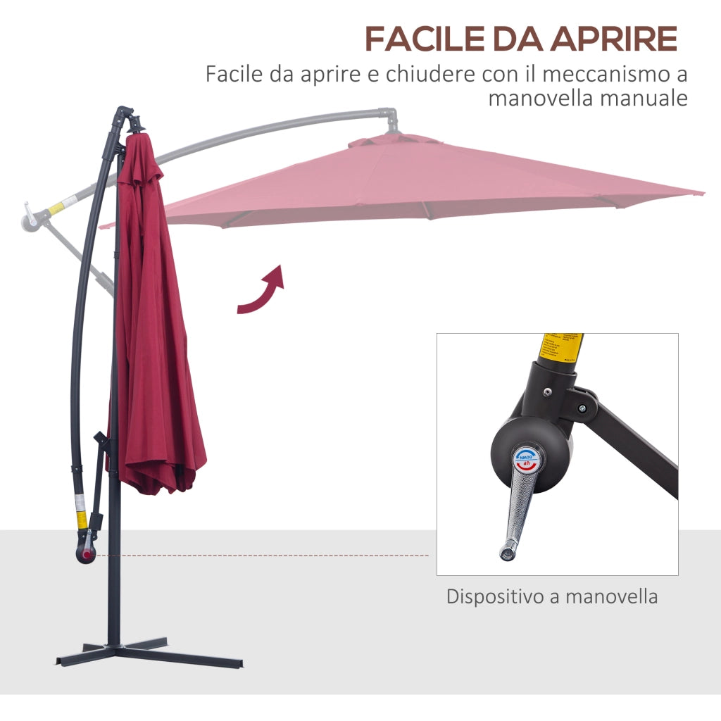EasyComfort Ombrellone da Giardino 3x2.5 m a Braccio Inclinabile con Manovella, Rosso Scuro