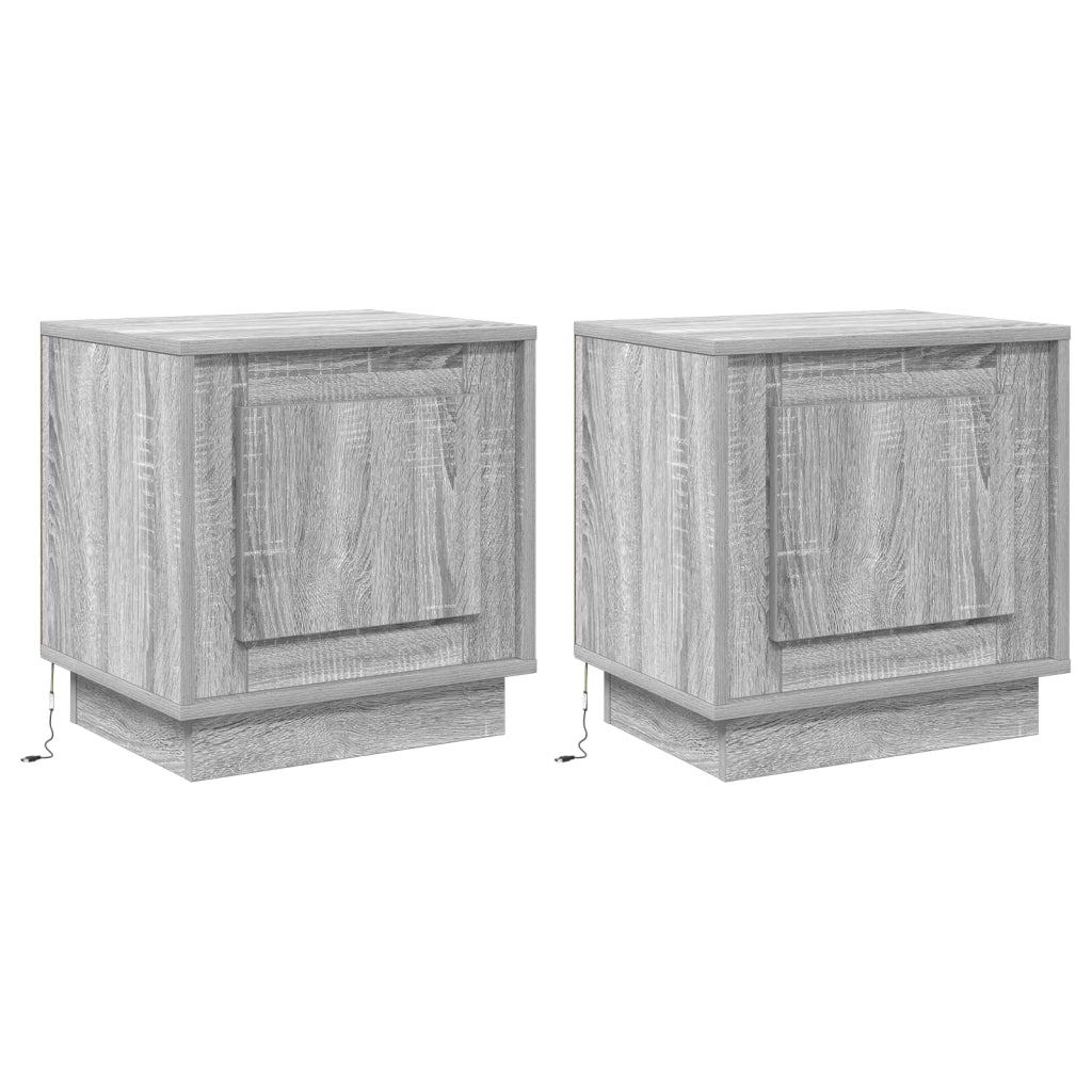 Comodini con Luci LED 2 pz Grigio Sonoma 44x34,5x45 cm