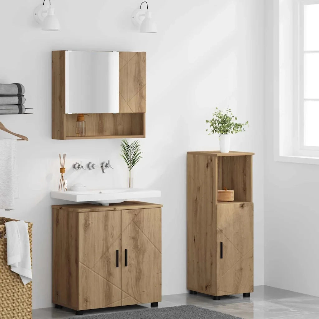 Set di mobili per il bagno con porta 3 pcs Rovere artigianale 3392952