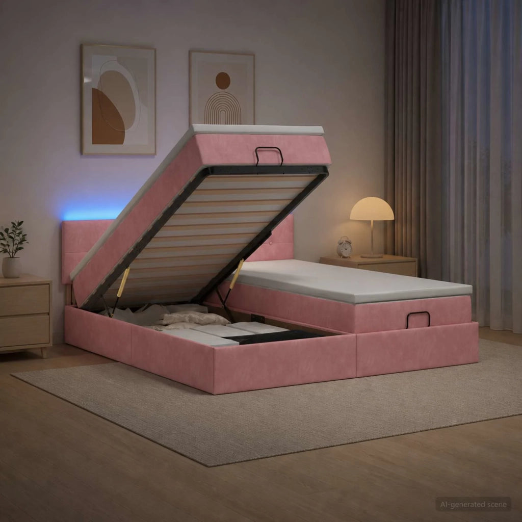 Letto Ottomano con Materasso e LED Rosa 180 x 200 cm Velluto 3457337