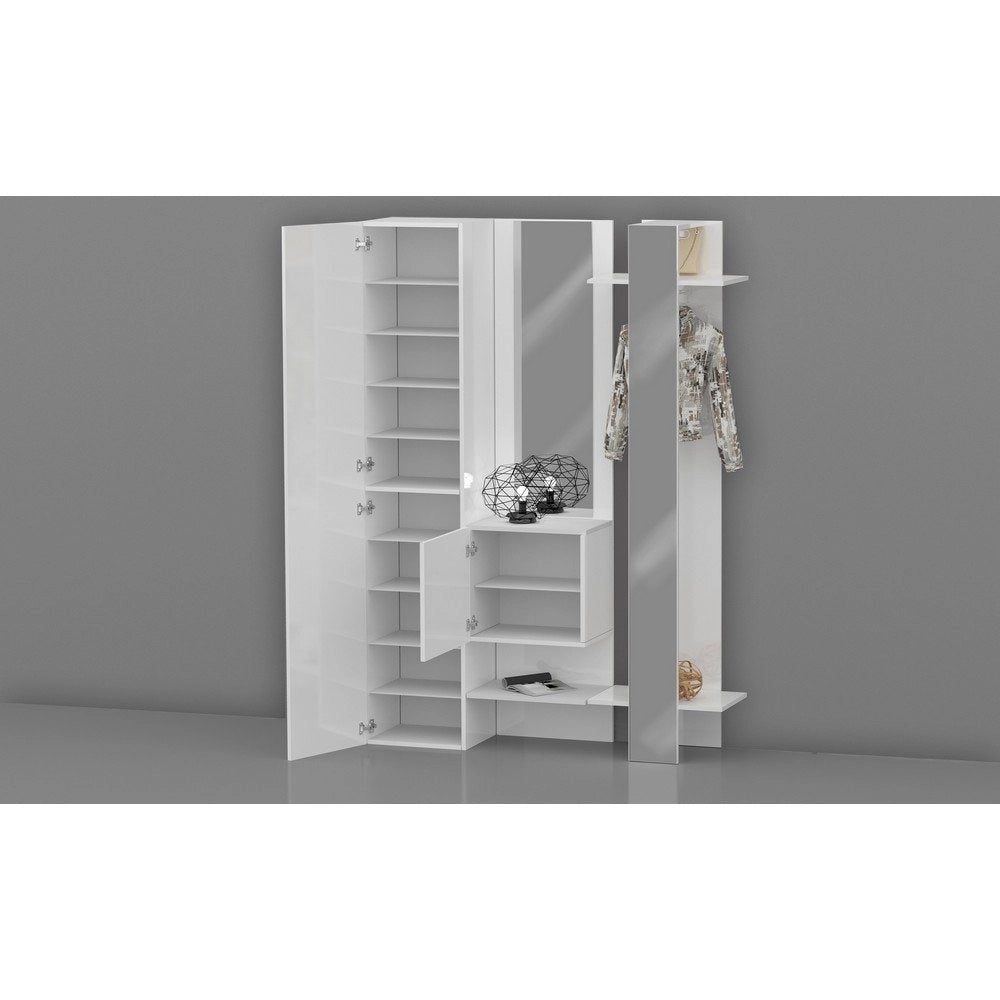 Mobile da ingresso con specchio armadietto e appendiabiti 140x35x191cm - PHOENIX