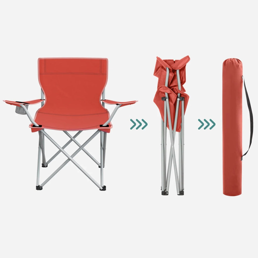 Set di 2 sedie da campeggio pieghevoli comodi sedili pieghevoli da esterno con braccioli e portabicchieri telaio stabile portata 120 kg rosso 12_0001538