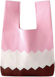 Borsa a Tracolla a Maglia - Manico Borsa - Accessorio Carino - Piccola - Rosa/Bianco/Brune