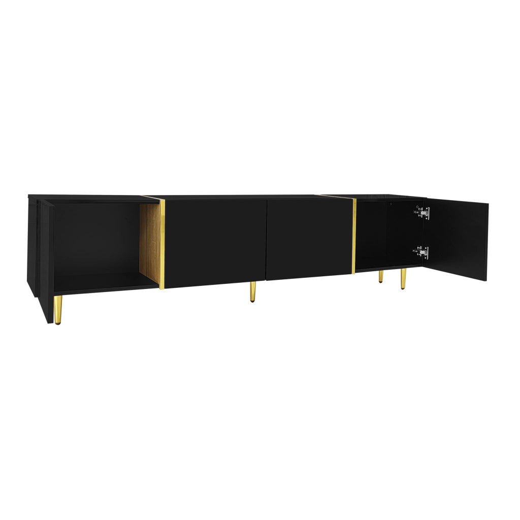 Armadio TV moderno - Zephmum- Nero lucido, 4 ante, combinazione colori nero-oro