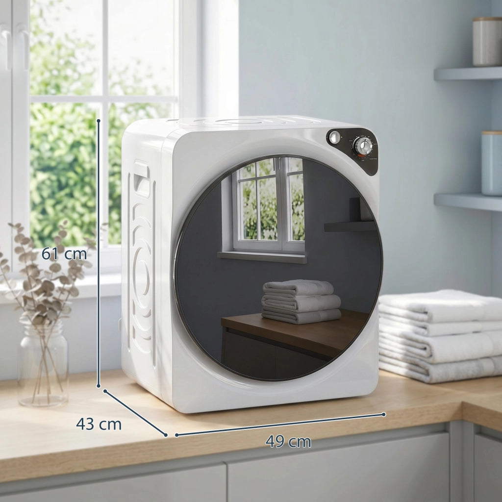 Asciugatrice Portatile 49x43x61 cm Potenza 1000W con 5 Programmi e Timer in PCM e Acciaio Inox Bianco