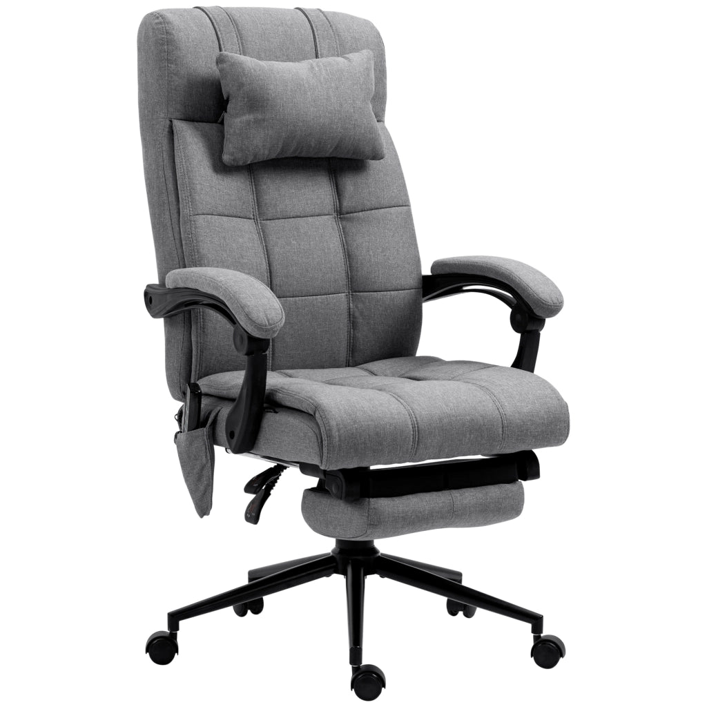 Sedia da ufficio massaggiante ergonomica con riscaldamento lombare, poggiapiedi e poggiatesta in acciaio grigio