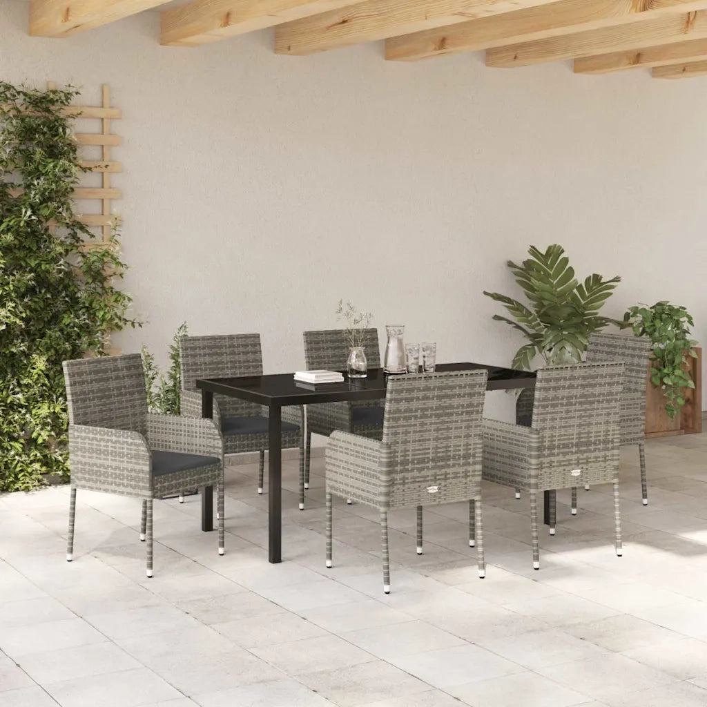 Set da Pranzo per Giardino con cuscino 7 pcs Grigio polyrattan 3380110