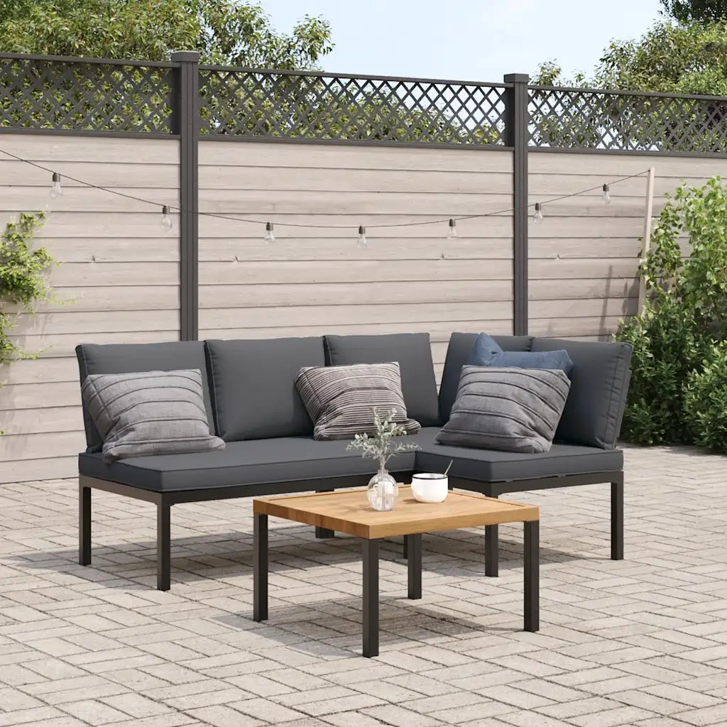Set Divani da Giardino 3 pz con Cuscini in Alluminio Nero 3283685