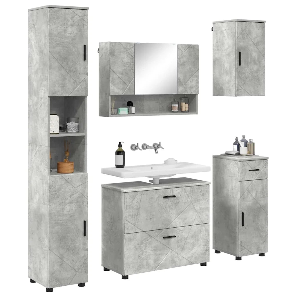 Set di mobili per il bagno con cassetto 5 pcs Grigio cemento