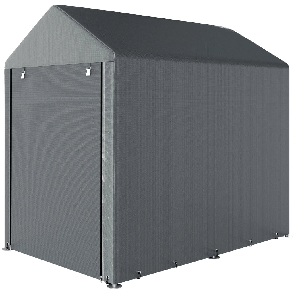 Capanno Attrezzi anti UV con Ingresso a Zip, in Acciaio Zincato e Tessuto PE,120x179x165 cm, Grigio Scuro