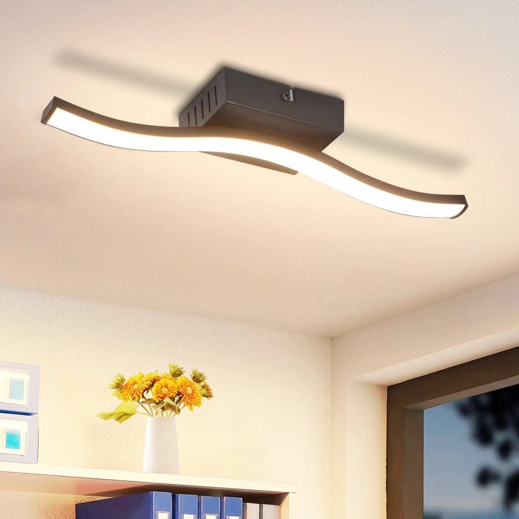 ZMH Lampada da soffitto plafoniera LED moderna design ondulato nero 3000K per soggiorno corridoio cucina