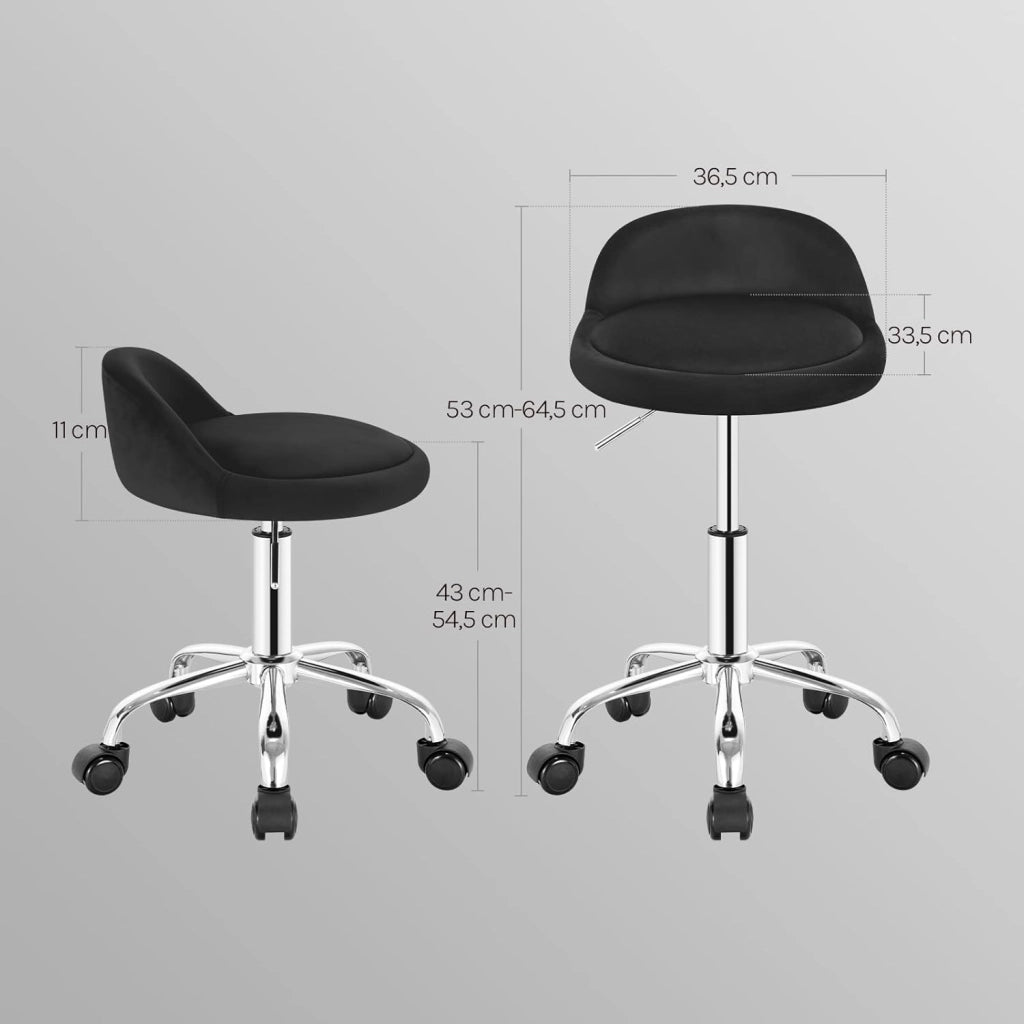 Sgabelli con Ruote Regolabile, in Altezza per Estetista Parrucchiere Tattoo Studio Salone Sedia Girevole in Velluto, Sedia da trucco, Nero BS127sz