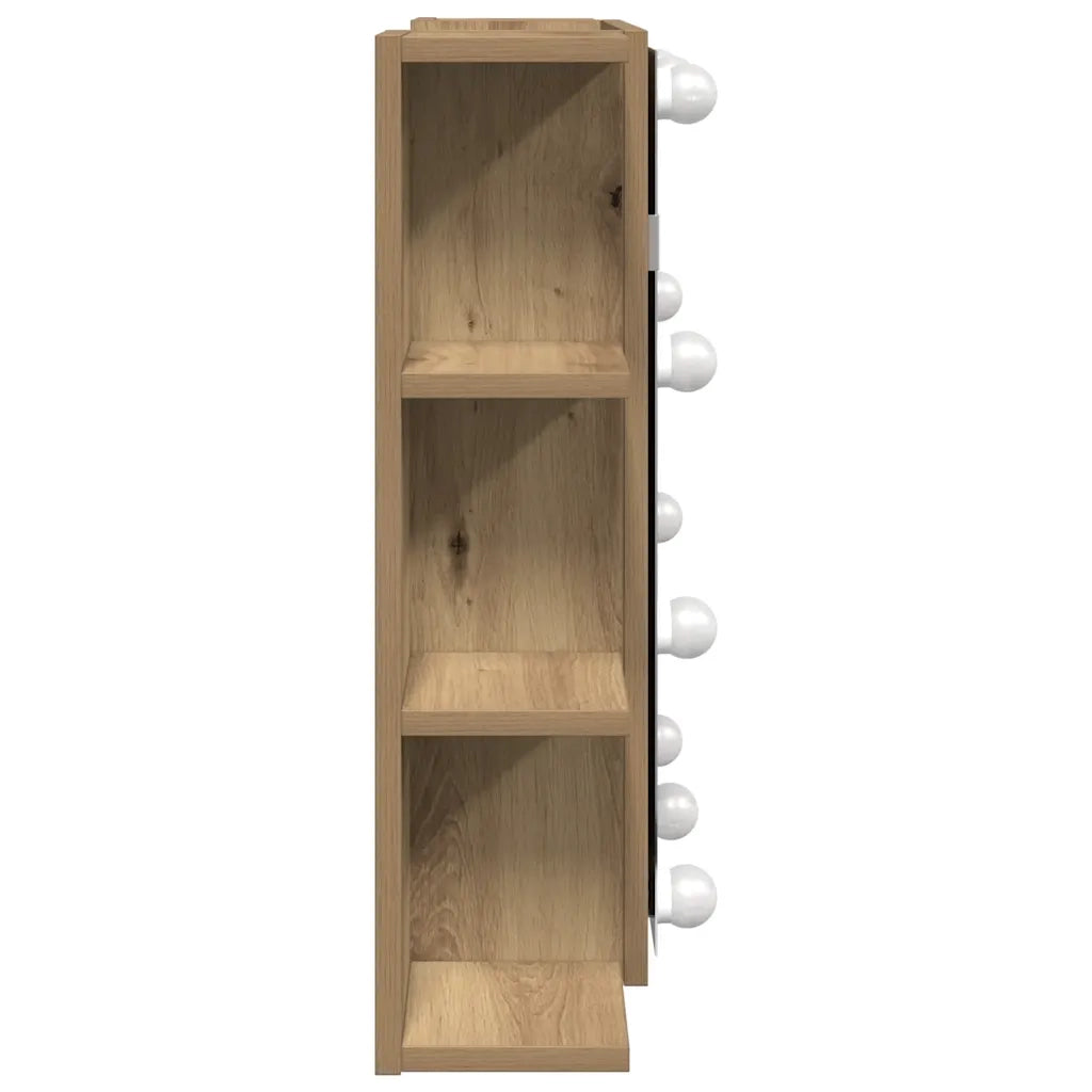 Mobile a Specchio con LED-Armadietto a Specchio Rovere Artigianale 70x16,5x60 cm