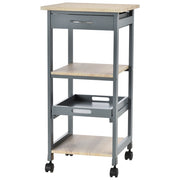 Carrello da Cucina Portavivande con Cassetto, 2 Ripiani e Vassoio Estraibile, 37x37x76cm, Grigio