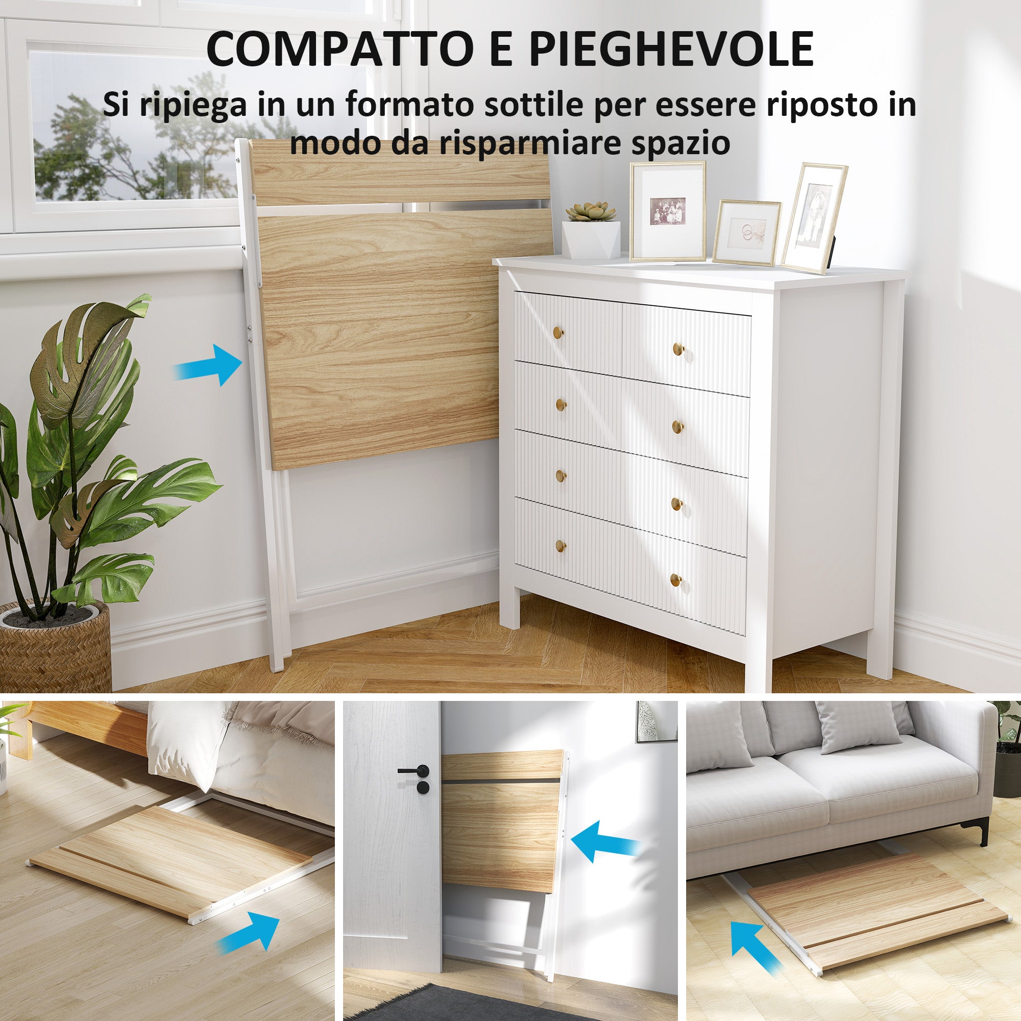 Scrivania Pieghevole 81,5x62x86,5 cm con Ripiano per Monitor Legno e Bianco