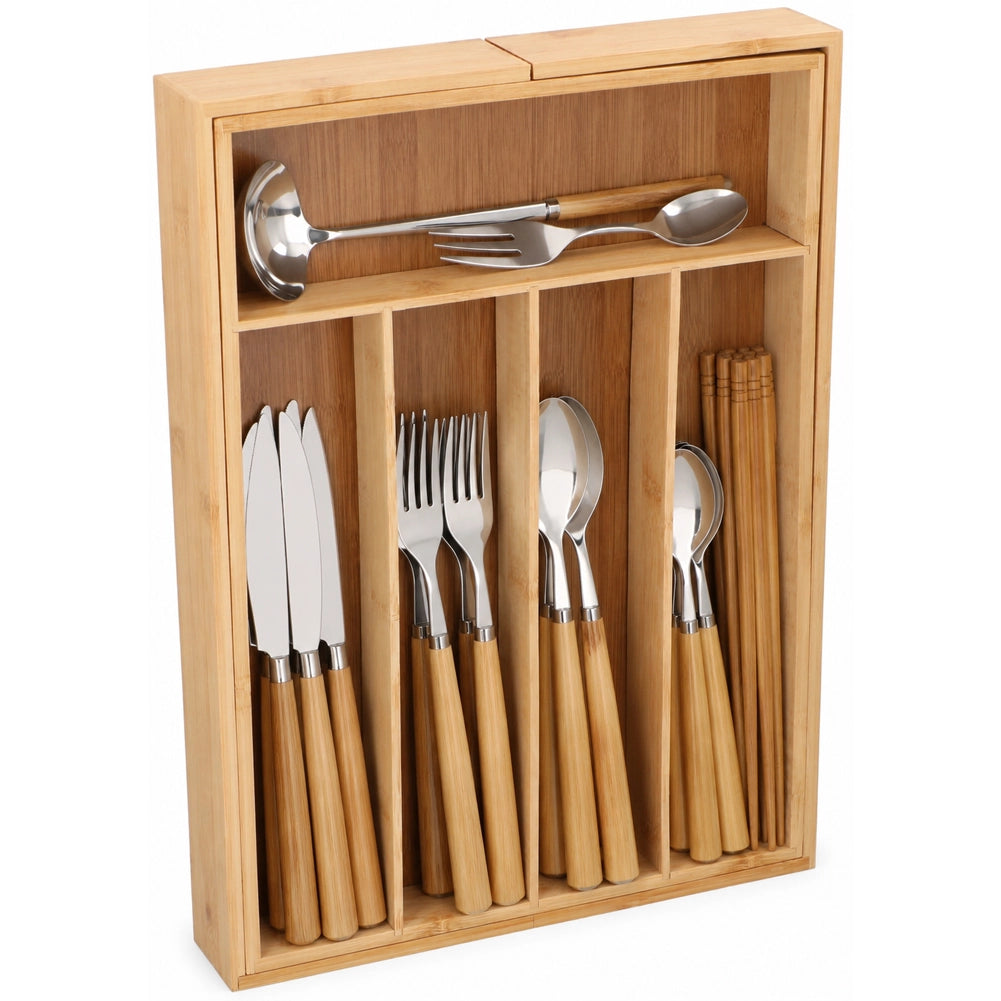 Portaposate Estensibile in Bambù Porta Posate Organizer da Cucina 46x33.5x6cm