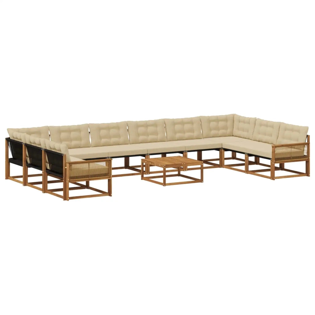 Set di divani da esterno con cuscino 11 pcs Naturale e Beige