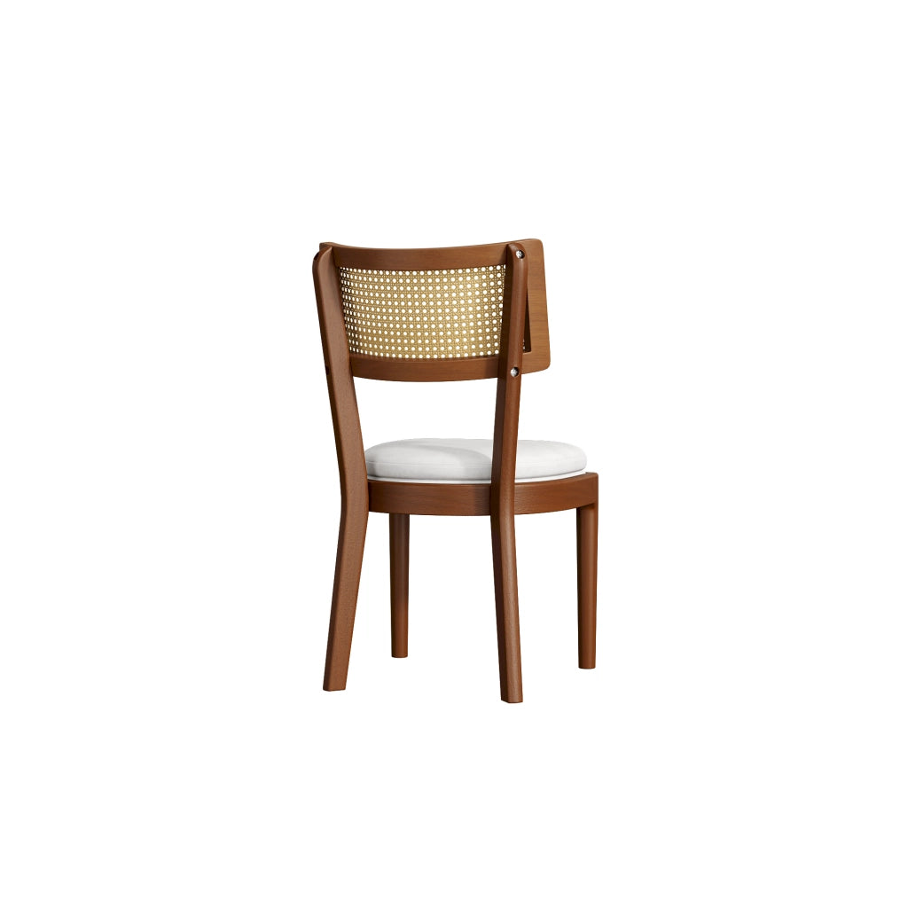 Set di 4 sedie da pranzo con schienale in rattan; cuscino in lino; legno; noce