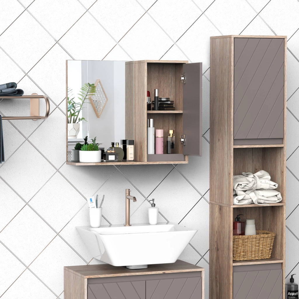 Specchio con mobiletto bagno sospeso ¨C zephmum ¨C 57x14,2x49,2 cm rovere grigio
