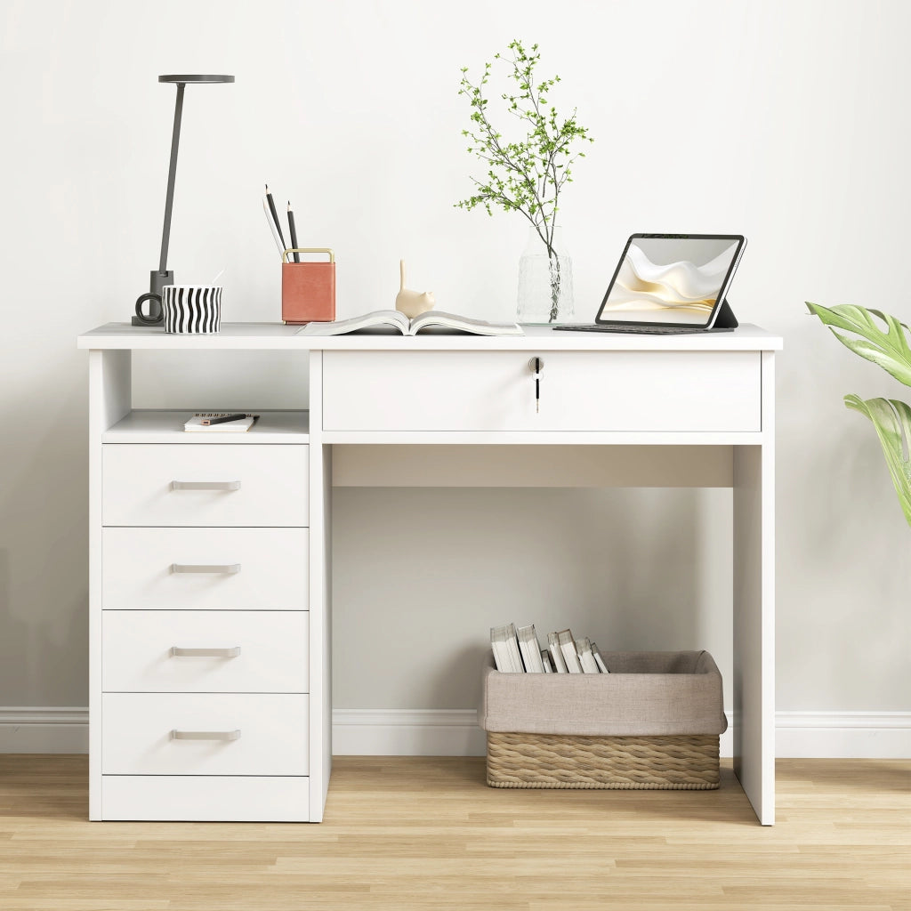 Scrivania per Camera o Ufficio in Legno con 2 Cassetti e 2 Chiavi, 110x50x76cm - Bianco