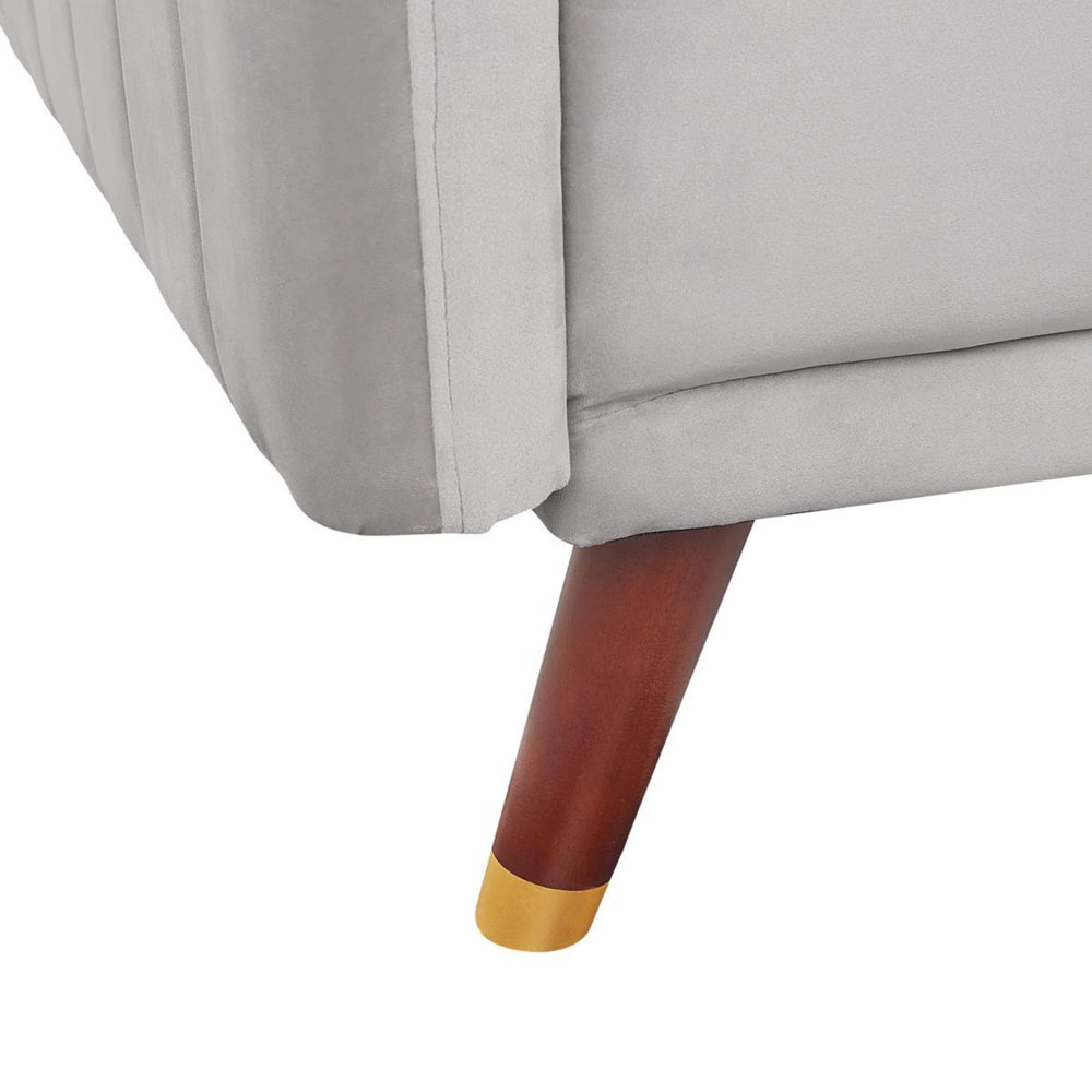 Divano Letto Tessuto Velluto Grigio Chiaro Soggiorno Moderno 3 Posti Gambe In Legno Braccio A Pista