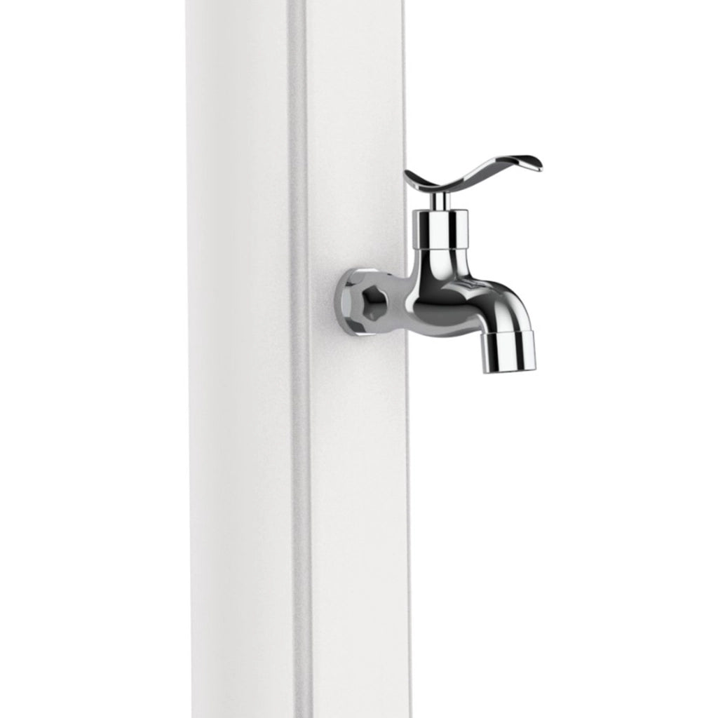 Colonna Doccia Ecologica a Riscaldamento Solare in Polietilene HD Bianco RAL9003 per Giardino e Piscina, Serbatoio 25 Lt con Lavapiedi STARMATRIX RIO WHITE.