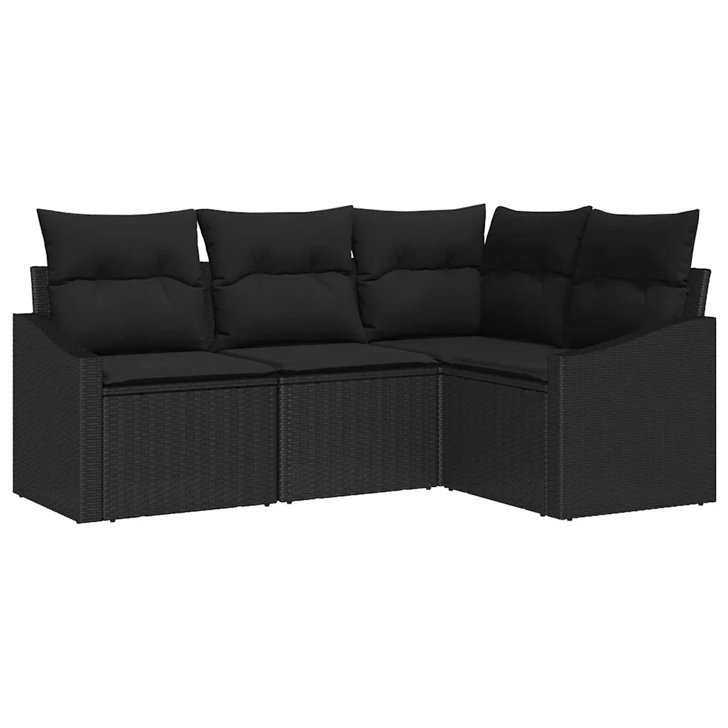 Set di divani con cuscino 4 pcs Nero polyrattan 3346703