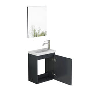 Mobile bagno con lavabo in ceramica e specchio; sospeso; senza maniglie con chiusura ammortizzata; in MDF; grigio