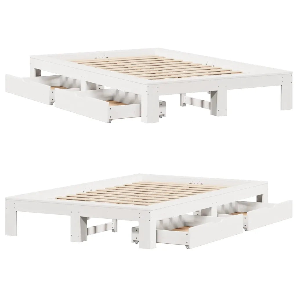 Giroletto senza Materasso Bianco 135x190 cm Legno Massello Pino