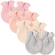 Quattro Pair di Guanti per Bambini in Cotone - Certificati Bio - Cotone morbido e comodo - Polso elastico - Adatti per bambini da 0 a 6 mesi