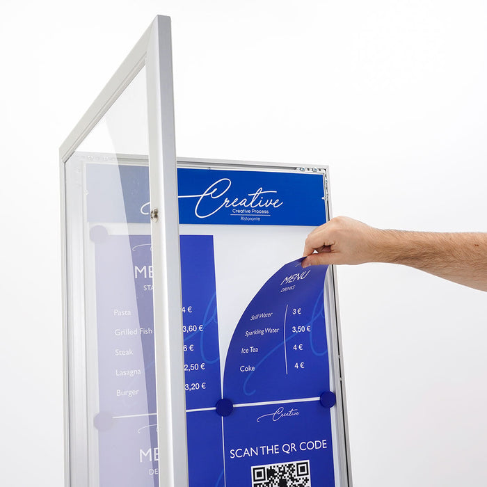 Espositore a Leggio con Piantana 51,4x79 cm in Alluminio con Led Porta Menù Silver