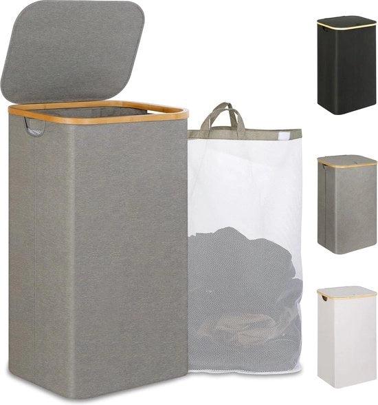 Wasmacchina extra grande 110 litri con coperchio e maniglia - grande contenitore per bucato con tasca interna per abiti sporchi, giocattoli, asciugamani - grigio