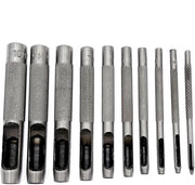 Percutore in Pelle con 10 pezzi - Foro a forma di buco - Diversi diametri 1-10 mm - Presa antiscivolo - Adatto per tessuti/papiri
