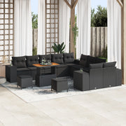 Set di divani da giardino in 13 pezzi con cuscini Nero Polyrattan Acacia