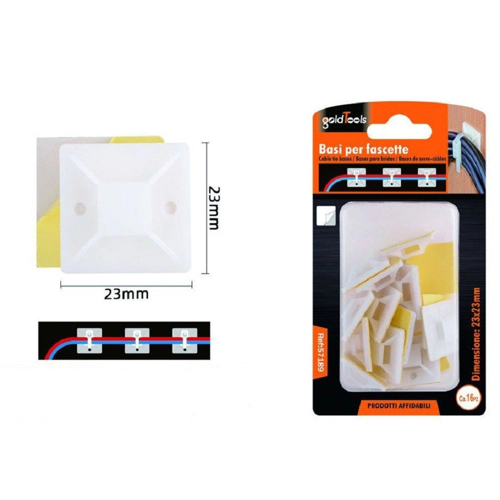 Trade Shop - Set 16 Pezzi Basi Per Fissaggio Passante Fascette Supporto Adesivo 23x23mm 57189 -