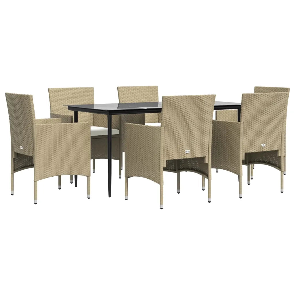 Set da Pranzo da Giardino 7 pz con Cuscini Beige e Nero cod mxl 40047
