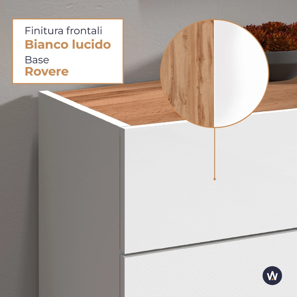 WHOUS Credenza Garda 3 ante e 1 cassetto bianco lucido e rovere 120,1x35x70 cm