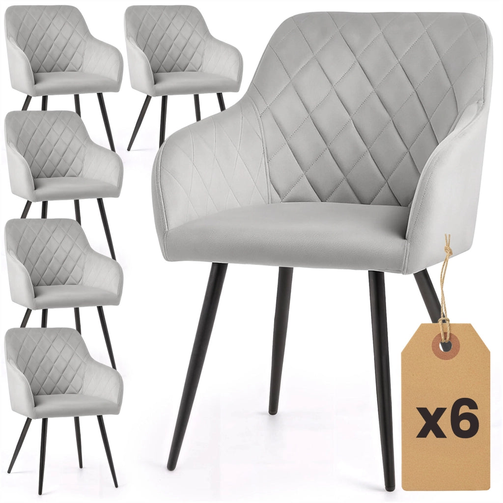 Set di 6 Sedie in velluto con cuciture a rombi VELTO Grigio gambe nere