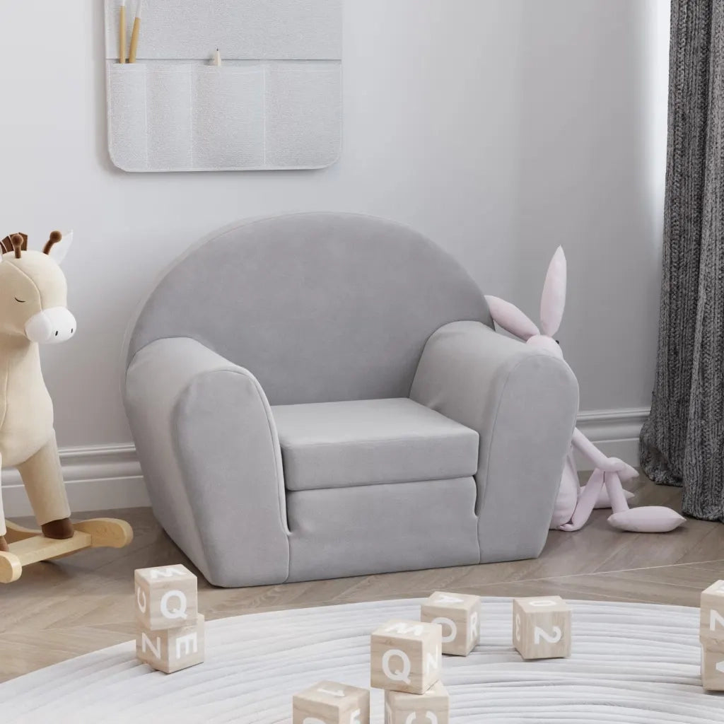 Divano Letto per Bambini-Sofa Letto-Daybed-Divanetto Grigio Chiaro in Morbido Peluche 266181