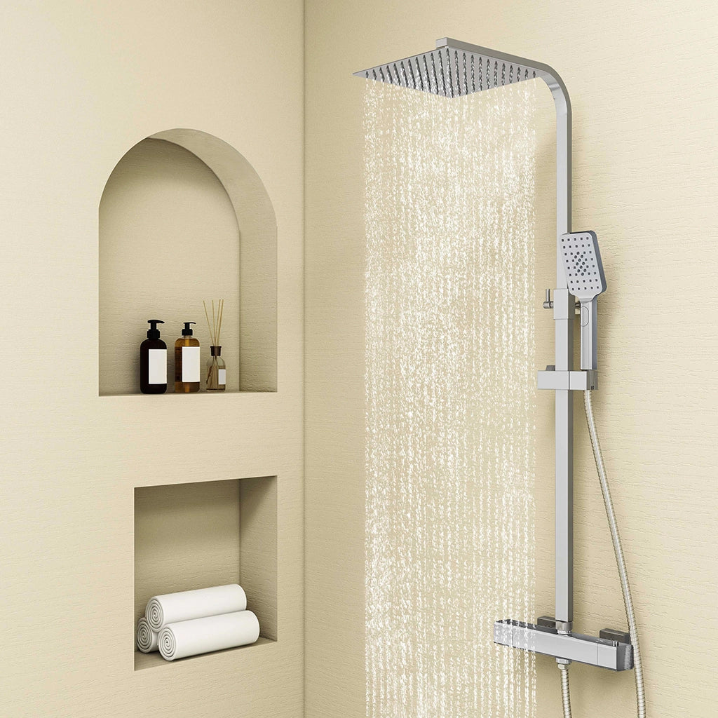 Colonne doccia AICA ITALY, Miscelatore termostatico doccia con soffione quadrato 25x25cm in acciaio inox cromato lucido