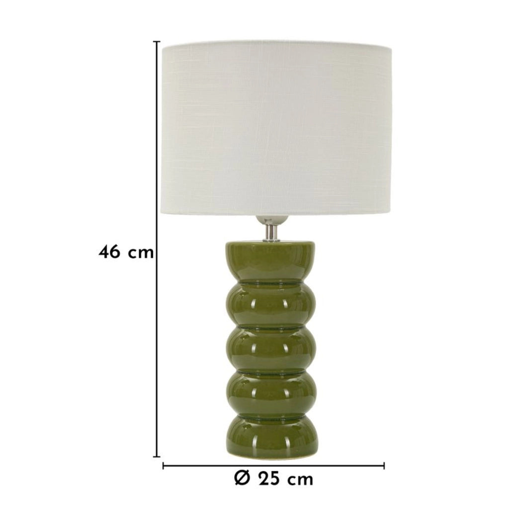 Lampada da tavolo TORR in ceramica verde oliva e tessuto