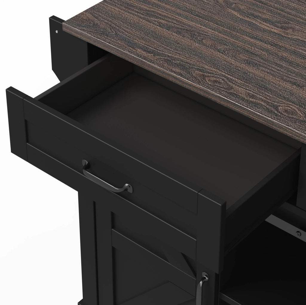 Carrello da cucina 120x45(70)x91 cm con piano ribaltabile; ruote; MDF nero