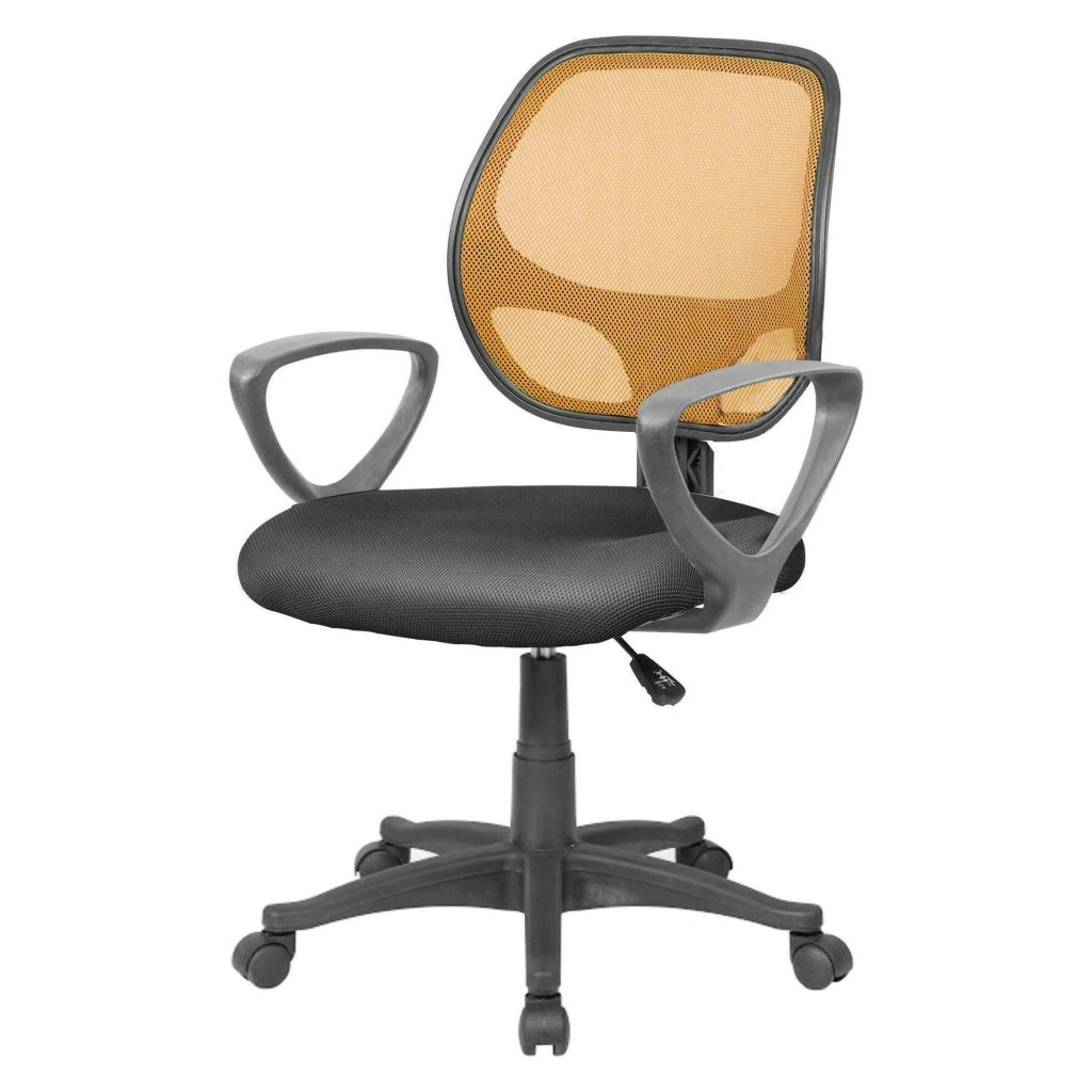 Sedia da ufficio Filiberta, Poltrona operativa a rete con braccioli, Seduta ergonomica da ufficio, 56x57h88/100 cm, Nero e Arancione