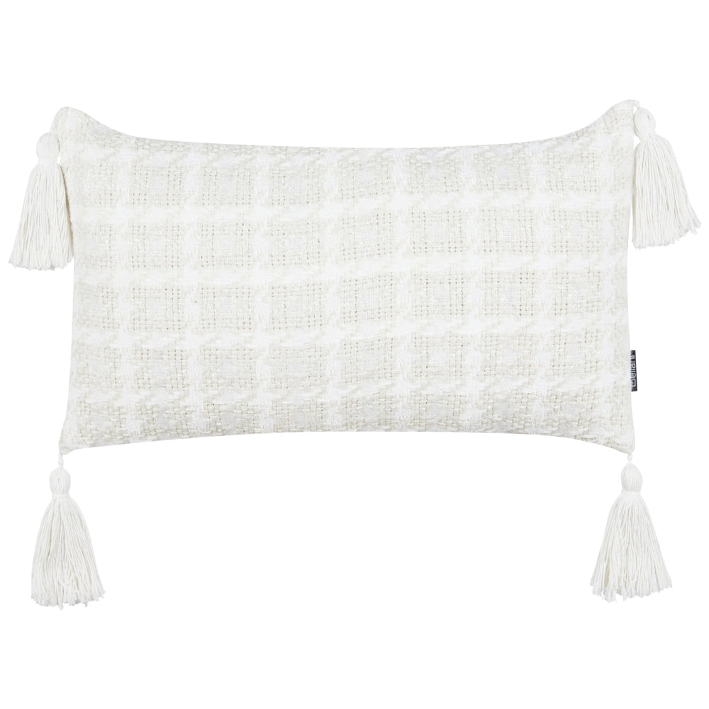 Set di 2 cuscini decorativi in tessuto beige 30 x 60 cm con motivo a scacchiera