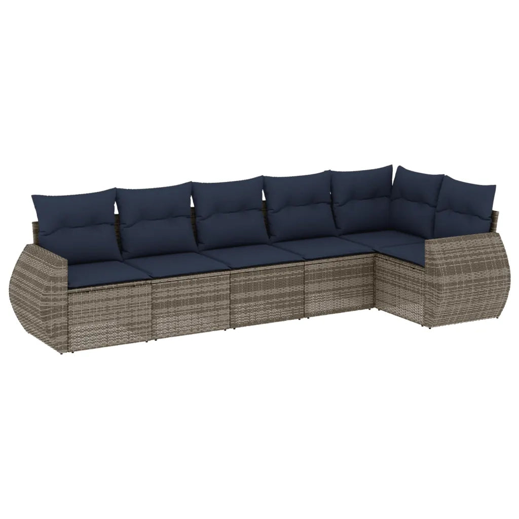 Set Divani da Giardino 6 pz con Cuscini Grigio in Polyrattan 3221390