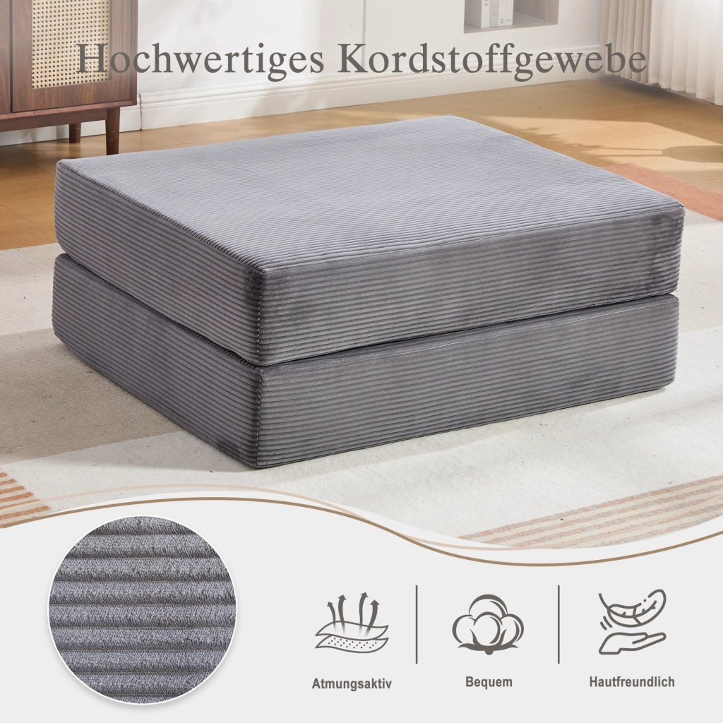 POUF Pieghevole 109x95x43 cm in Corduroy Grigio Scuro