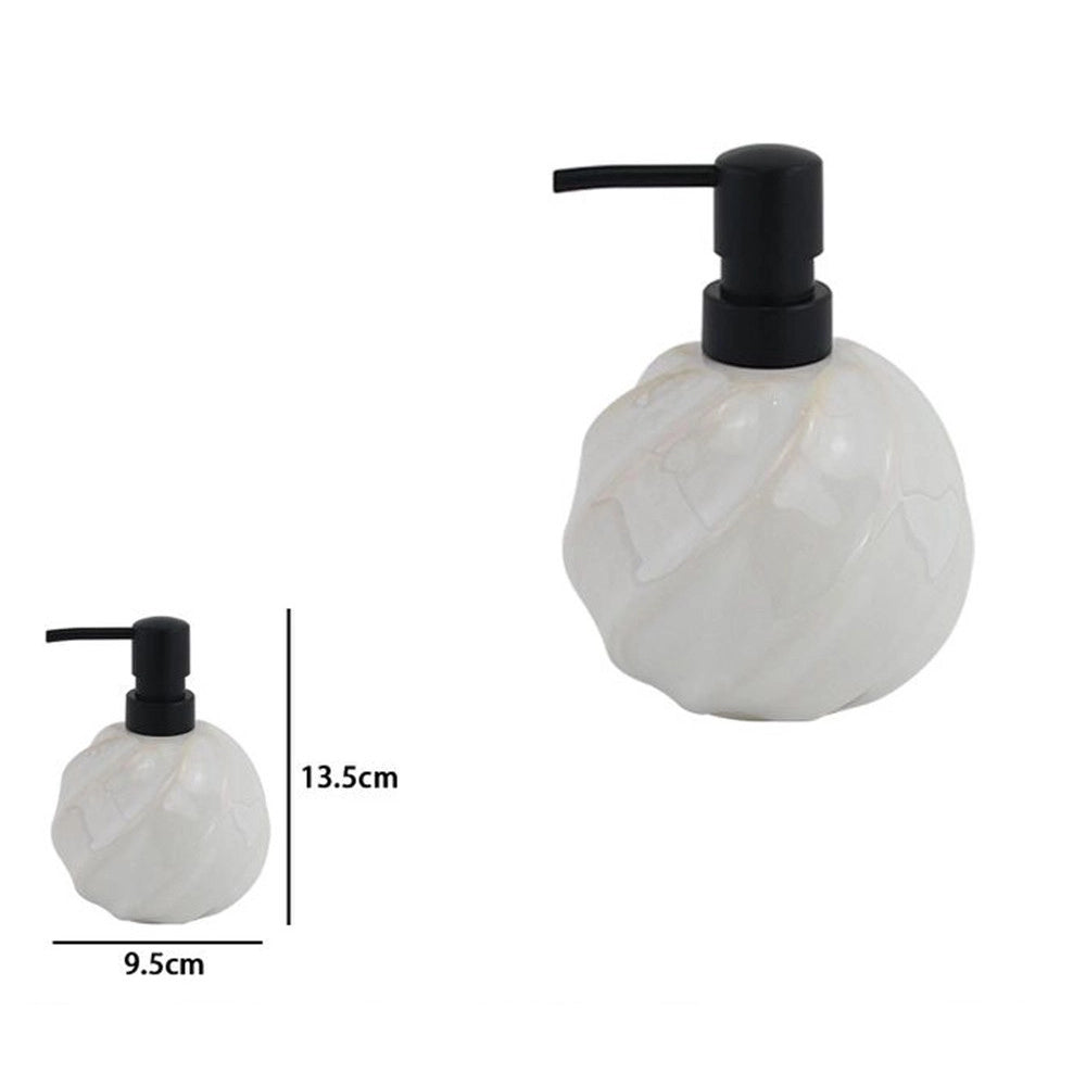 Trade Shop - Dispenser Porta Sapone Liquido Sfera Ceramica Rigato Obbliquo Bianco Arredo Bagno 87798 -