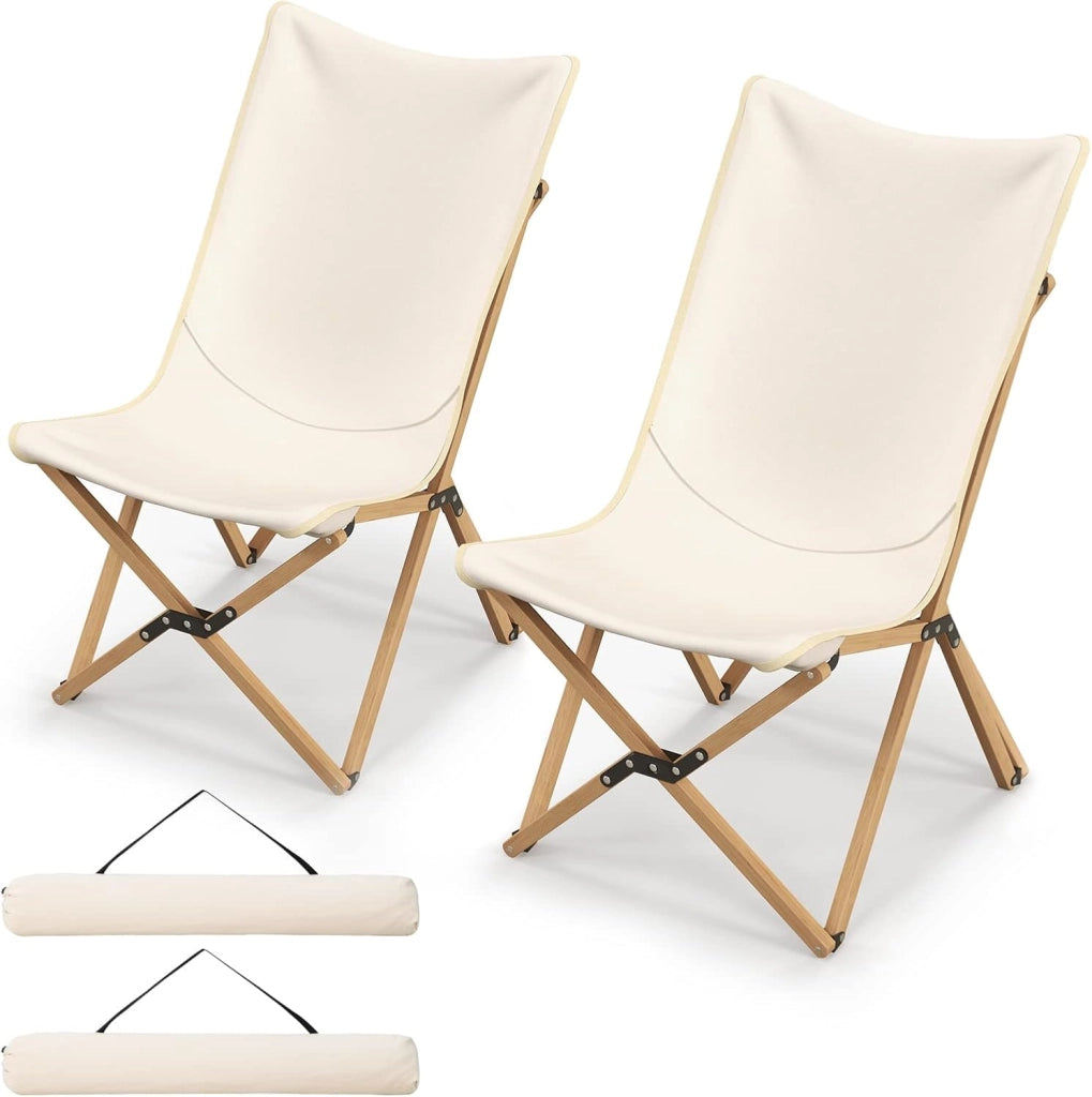 Set 2 Sedie Da Tavolo a Farfalla Pieghevoli, Sedia in Bambù da Esterno Giardino/Terrazza, 72,5x57x90,5cm, Beige